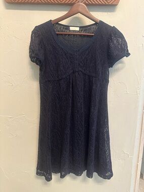 Women's Navy Lace Short-Sleeve Dress